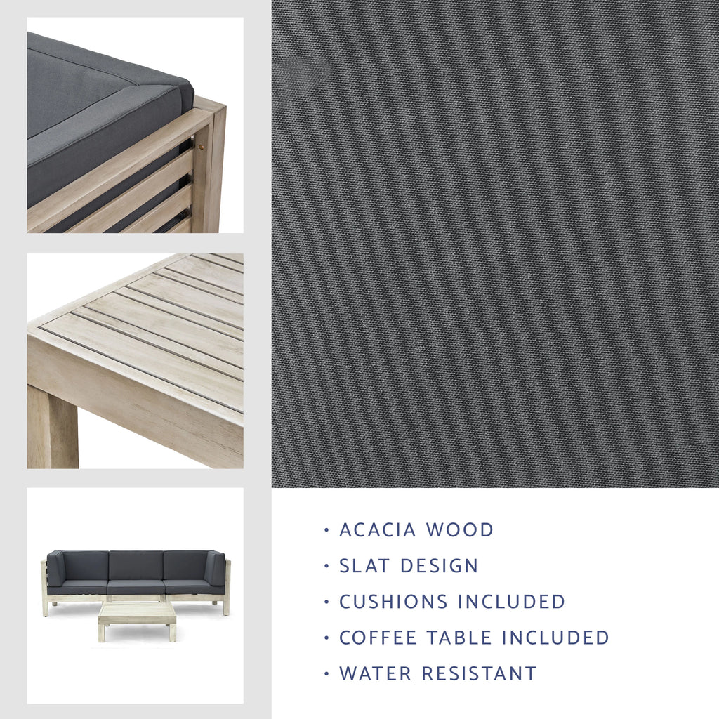 Gray Acacia Wood Sofa and Table Set with Cushions I72046