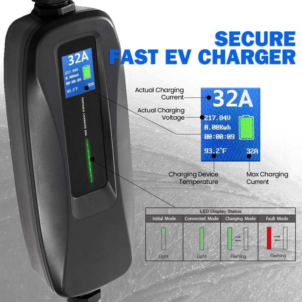 Portable Electric Vehicle Charger, NEMA 6-50 220V-240V 20ft Cable, SAE J1772 V796719
