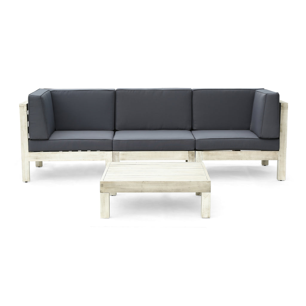 Gray Acacia Wood Sofa and Table Set with Cushions I72046