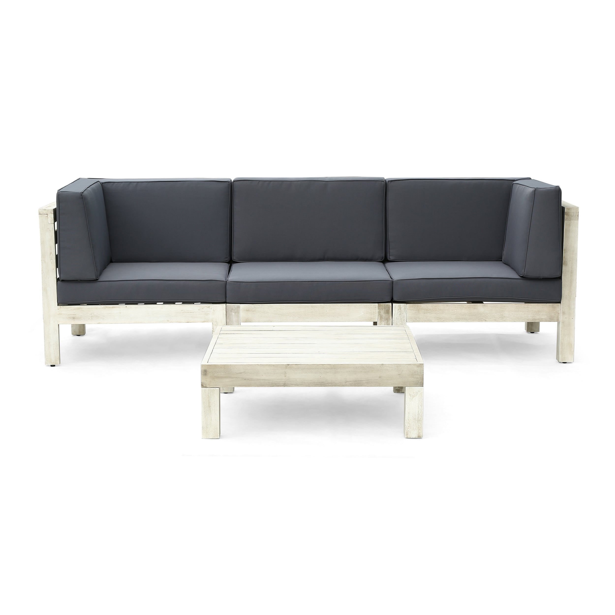 Gray Acacia Wood Sofa and Table Set with Cushions I72046