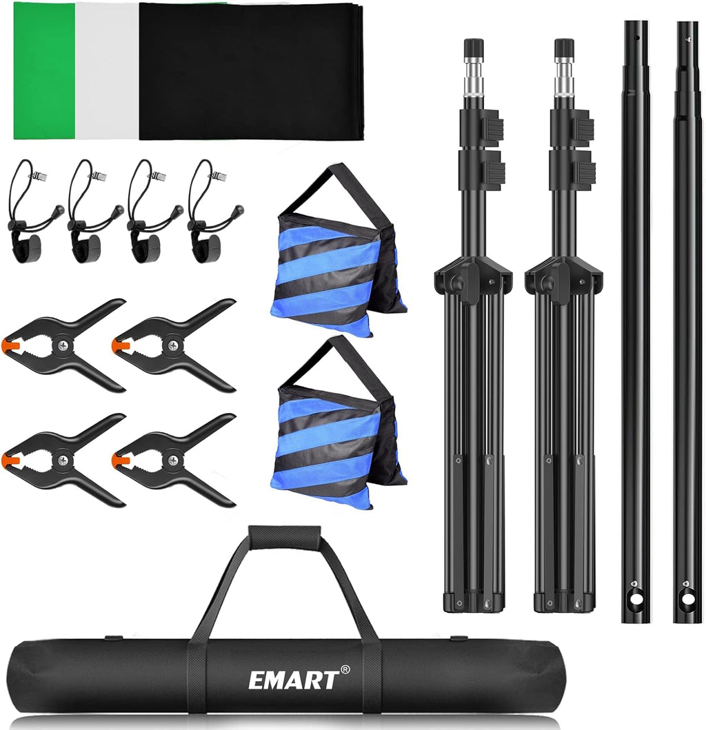 7×10ft Adjustable Photography Backdrop Stand Kit with Polyester Background, Spring Clamps and Carry Bag L300711