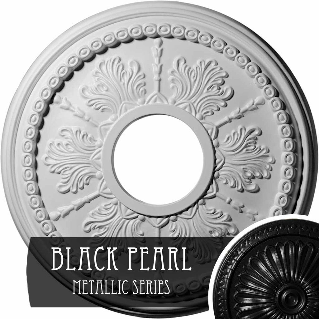 13 7/8x22OD x 3 3/4x22ID x 1 1/4x22P Hand-Painted Black Pearl Ceiling Medallion E1464