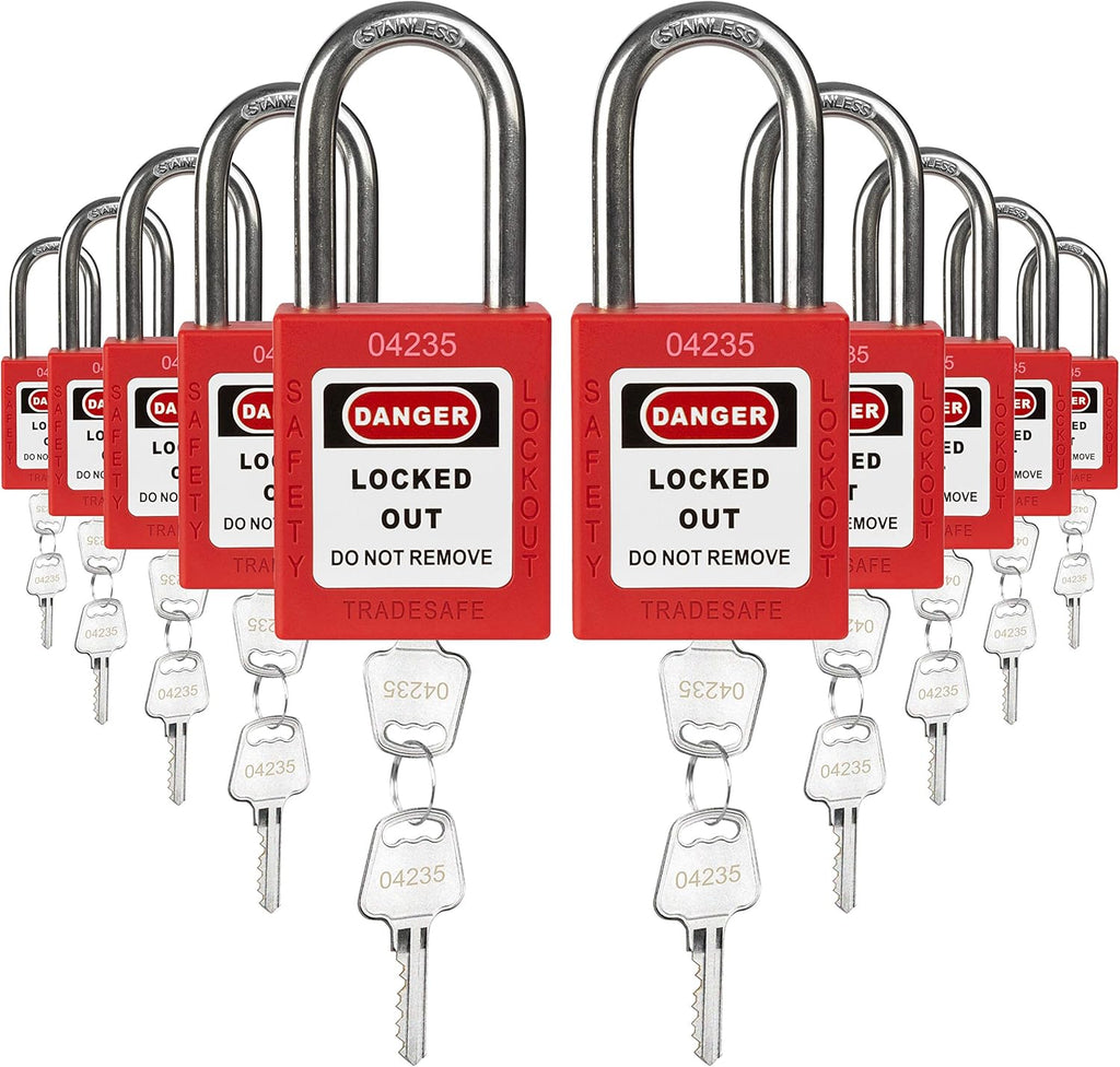 Green Keyed Alike Safety Padlocks, 10 Pack, 2 Keys Per Lock O890