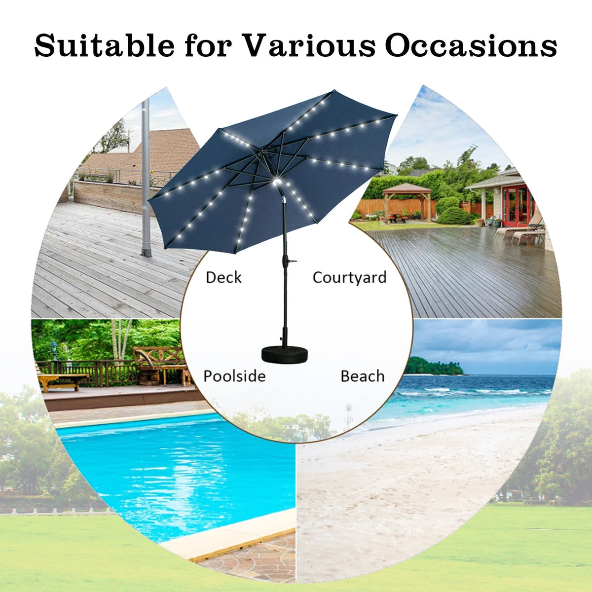 10ft Solar Powered Patio Umbrella with 40 LED Lights W4736
