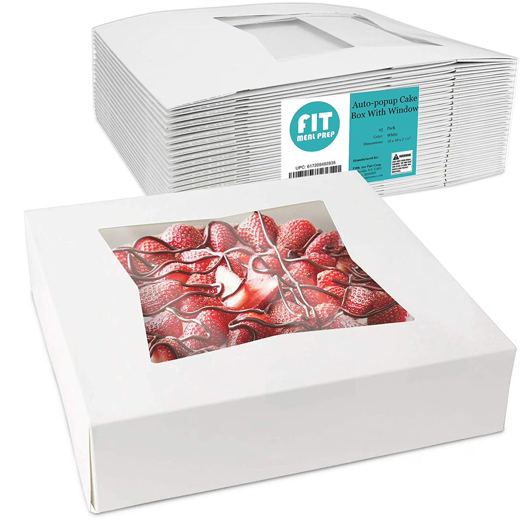 [25 Pack] White Cardboard Pie Box with Window 10x10x2.5" C7644