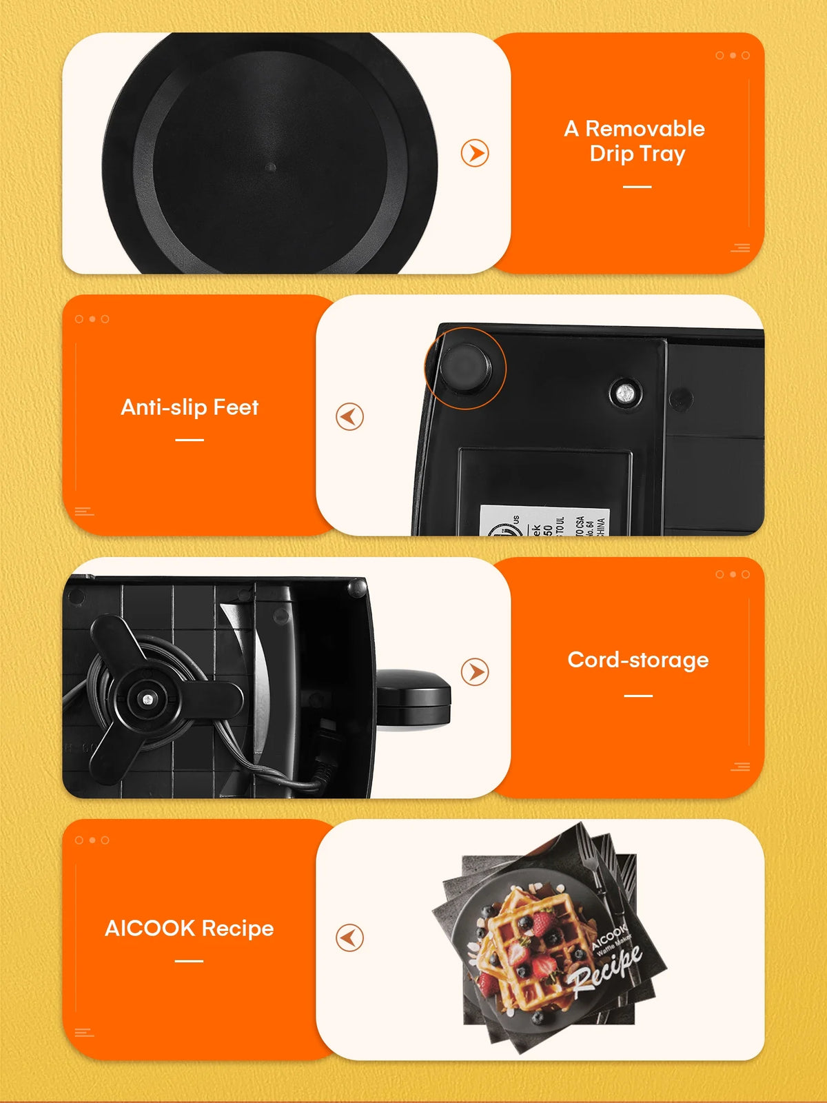 Double Belgian Waffle Maker 180° Flip 1400W Nonstick Black U40123