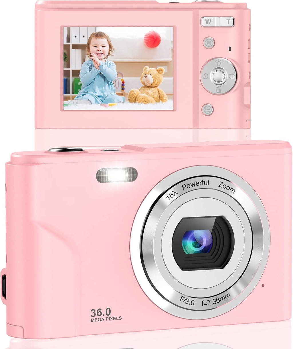 1080P Mini Kid Camera 36MP Rechargeable Point and Shoot Camera Pack of 2 X622160