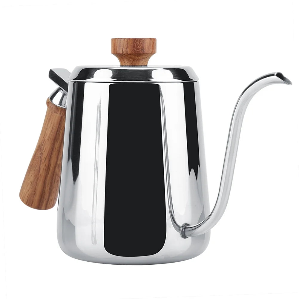 Stainless Steel Wooden Handle Gooseneck Coffee Kettle, 350ml K437454