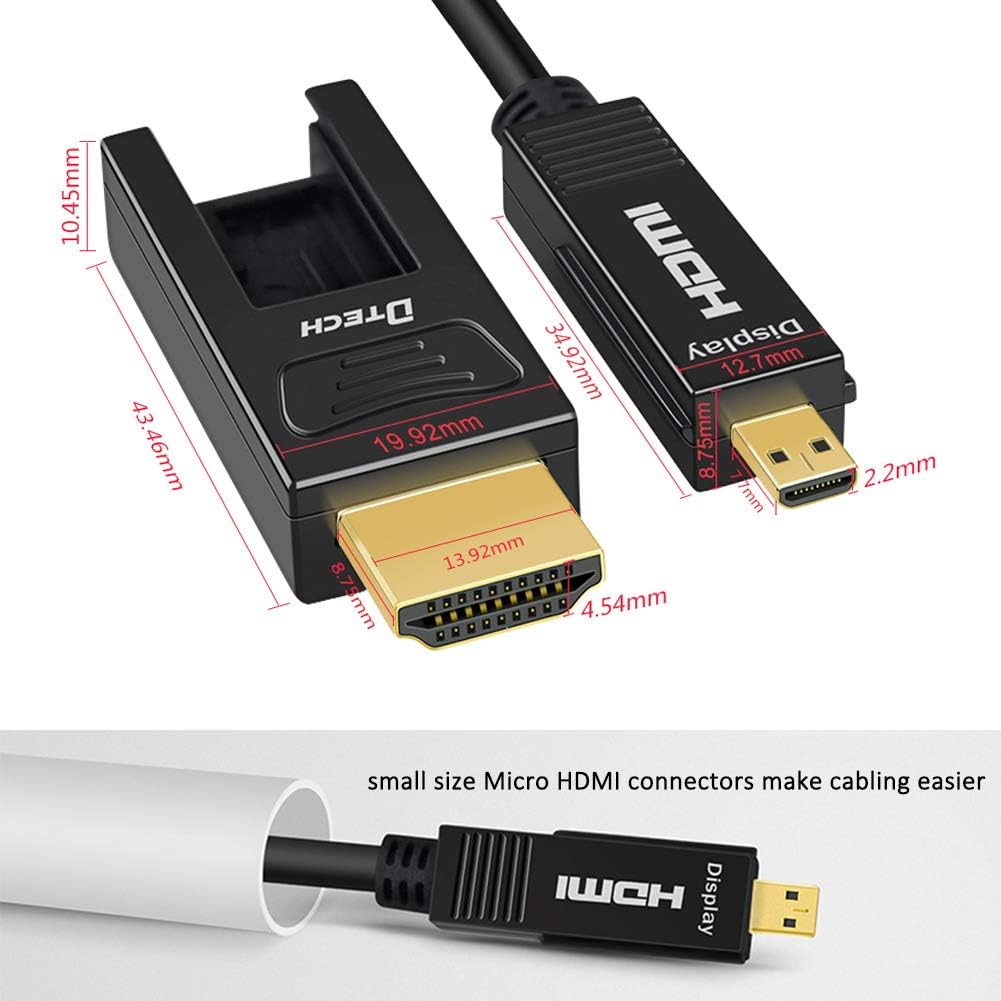 Fiber Optic HDMI Cable 50 Feet 4K 60Hz 18Gbps Dual Micro HDMI and Standard HDMI Connector Pack of 2 J396498