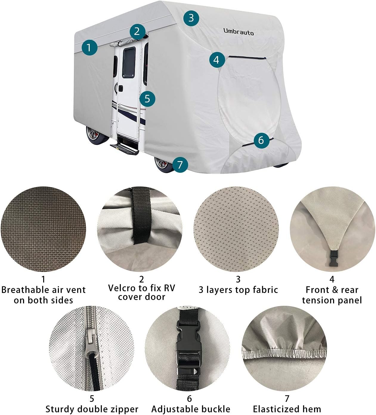 3 Layers Waterproof Ripstop RV Cover Fits 26Ft to 29Ft, Grey G76018