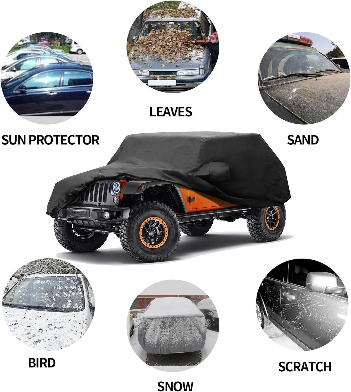 Black 4 Layer Waterproof Car Cover for Jeep Wrangler 4 Door Z49014
