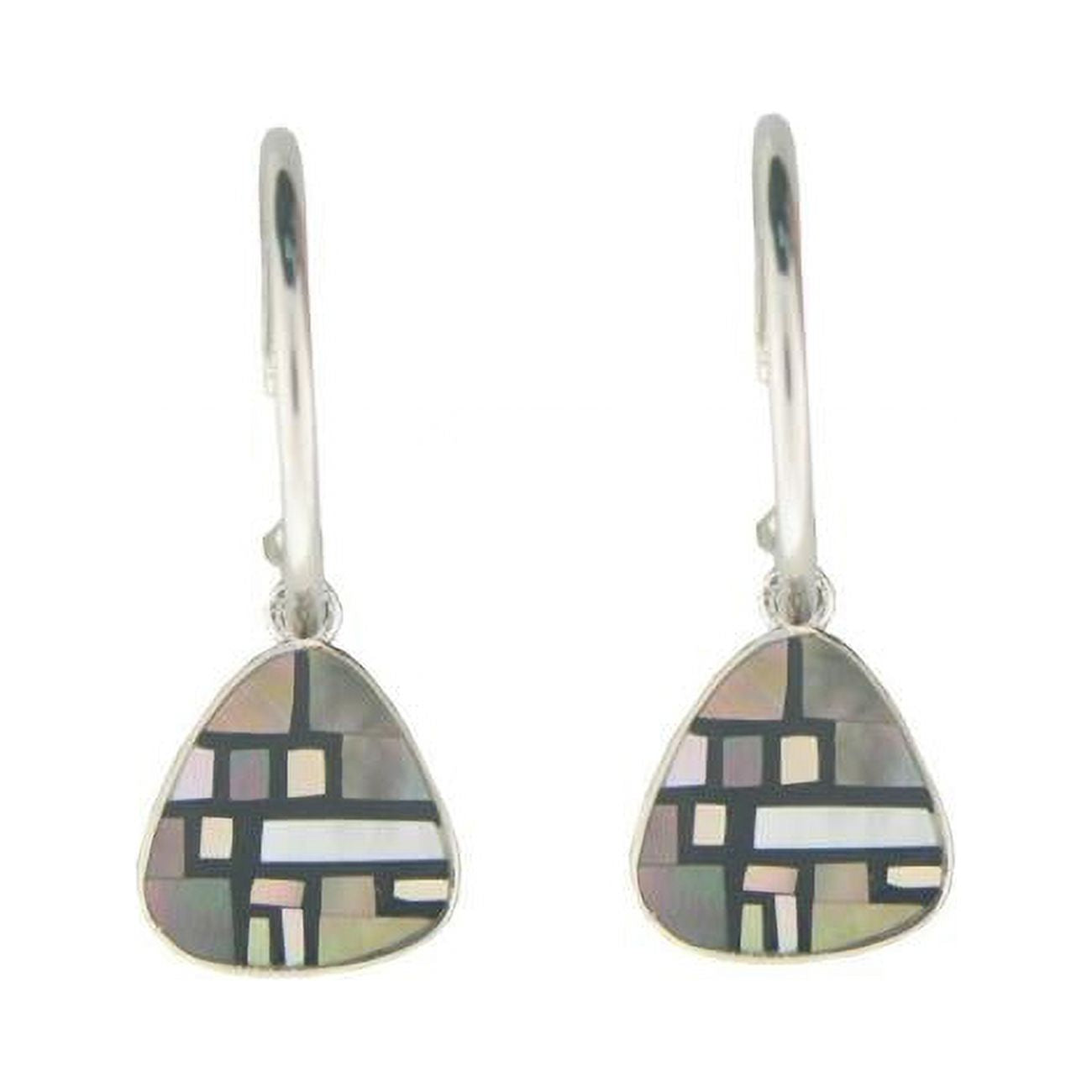 Vintage Mother of Pearl Hoop Earrings in 925 Sterling Silver I6220