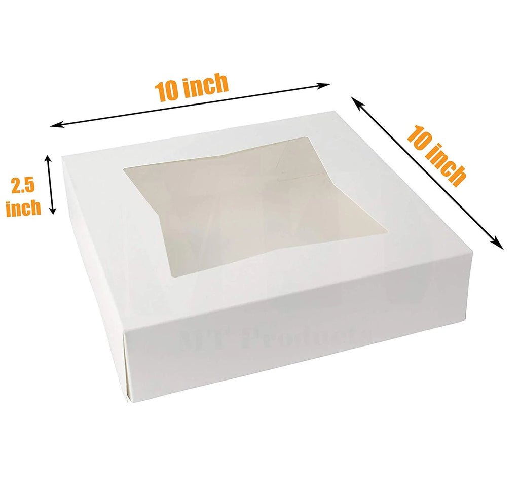 [25 Pack] White Cardboard Pie Box with Window 10x10x2.5" C7644