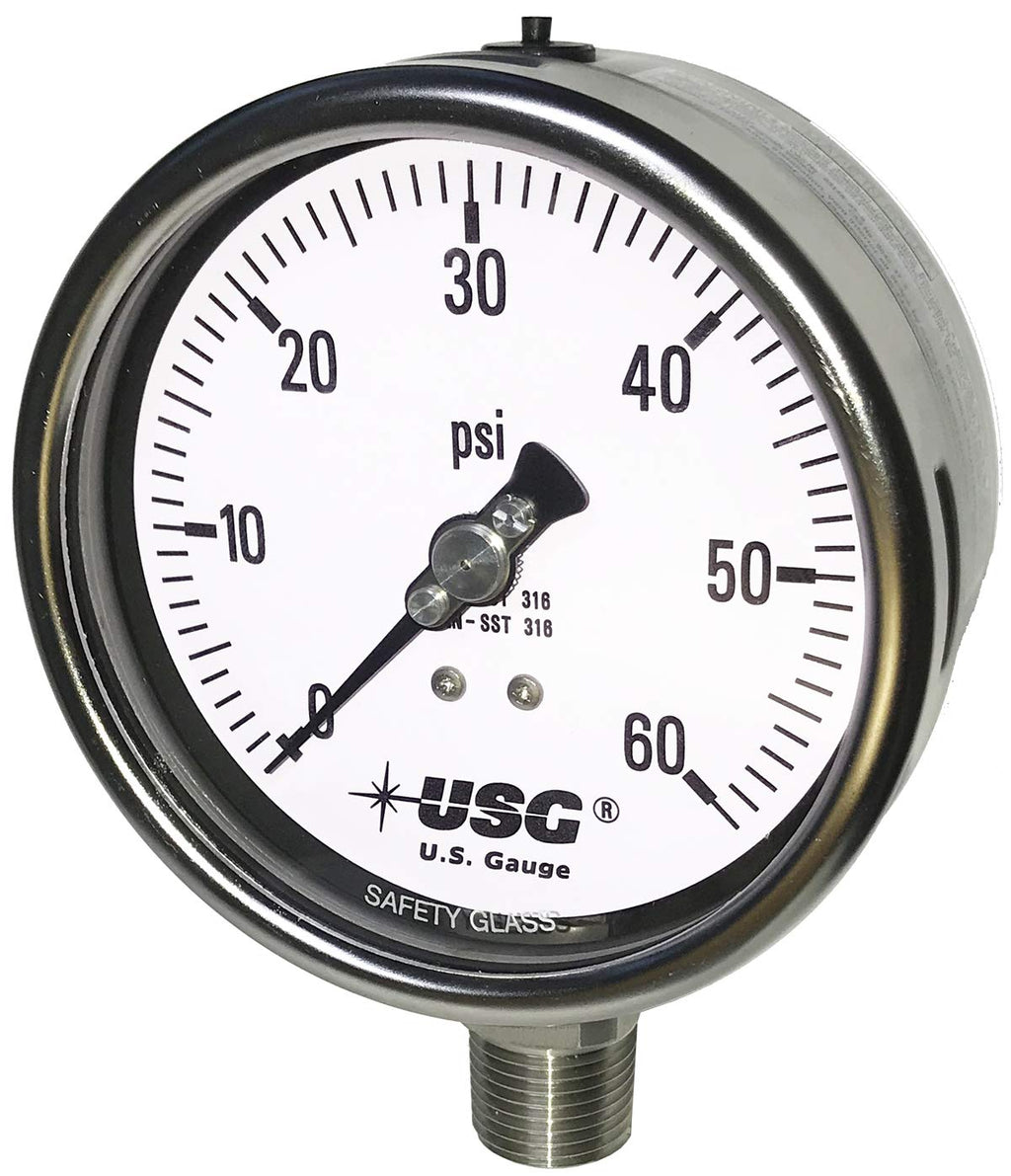 4" Dial Stainless Steel Liquid Filled Pressure Gauge 0 to 200 PSI S4921