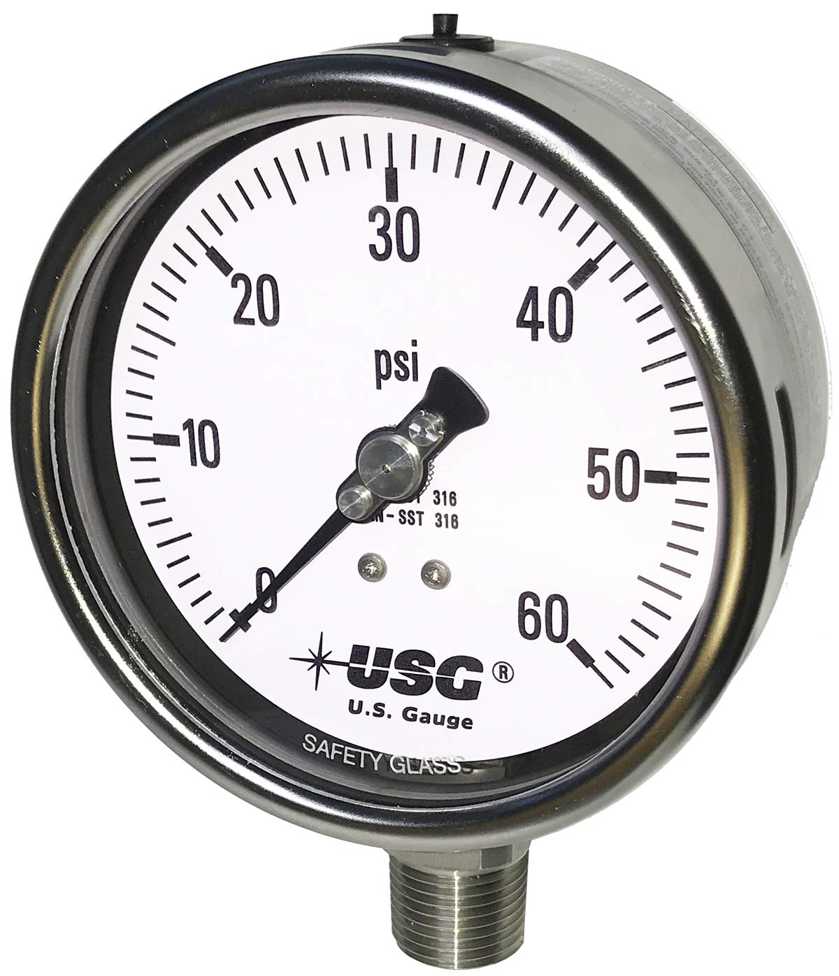 4" Dial Stainless Steel Liquid Filled Pressure Gauge 0 to 200 PSI S4921