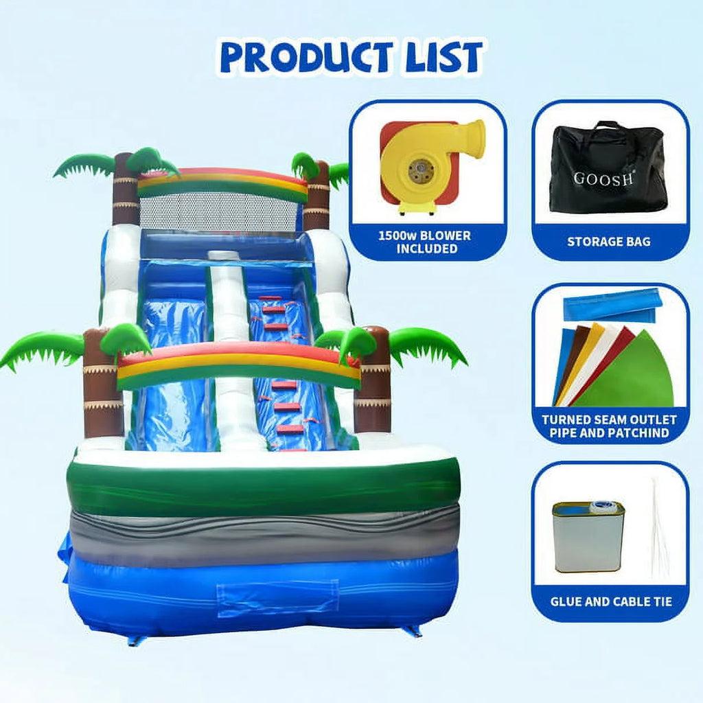 Inflatable Water Slide with Air Blower and Splash Pool A24343