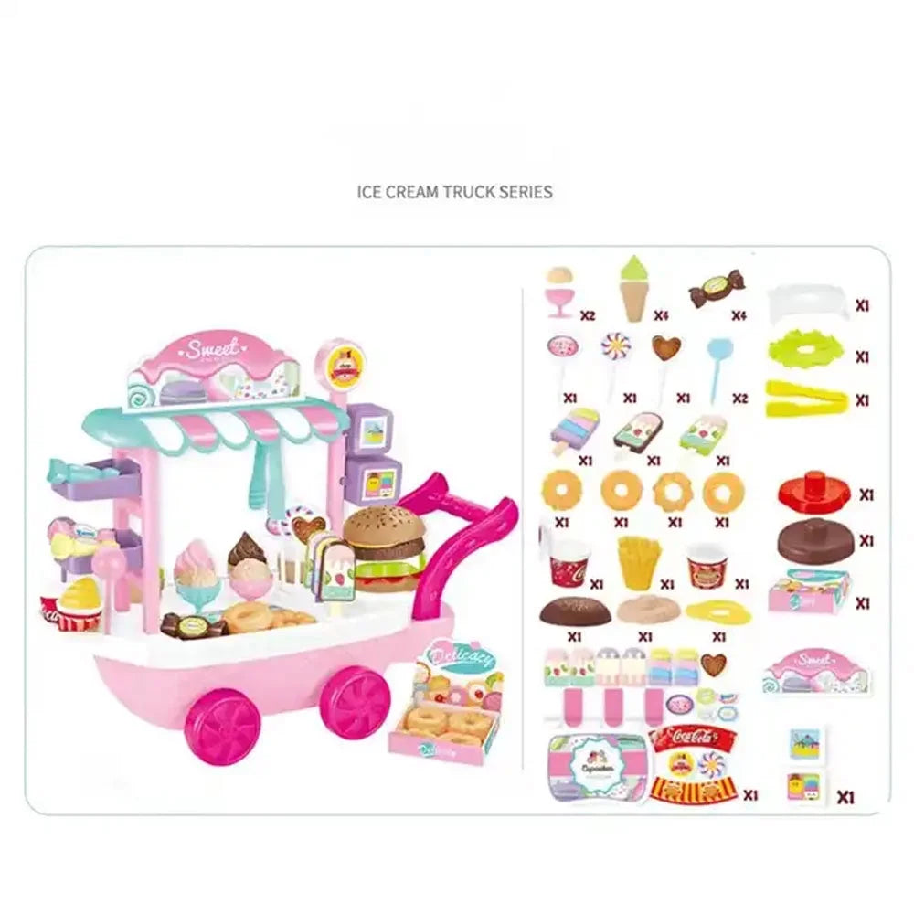 Ice Cream Cart Toy Set with Umbrella Food Dishes G29707