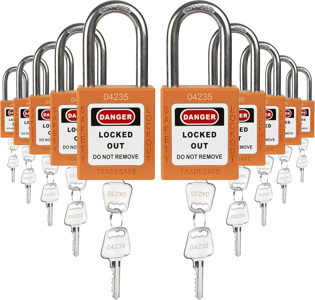 Green Keyed Alike Safety Padlocks, 10 Pack, 2 Keys Per Lock O890