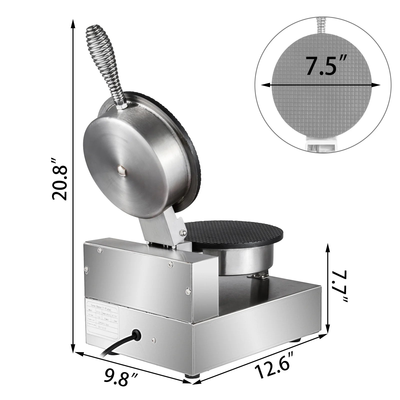 1000W Nonstick Stainless Steel Egg Roll Machine with Adjustable Temperature and Time Control, 10x13 inch, Black 110V H23736