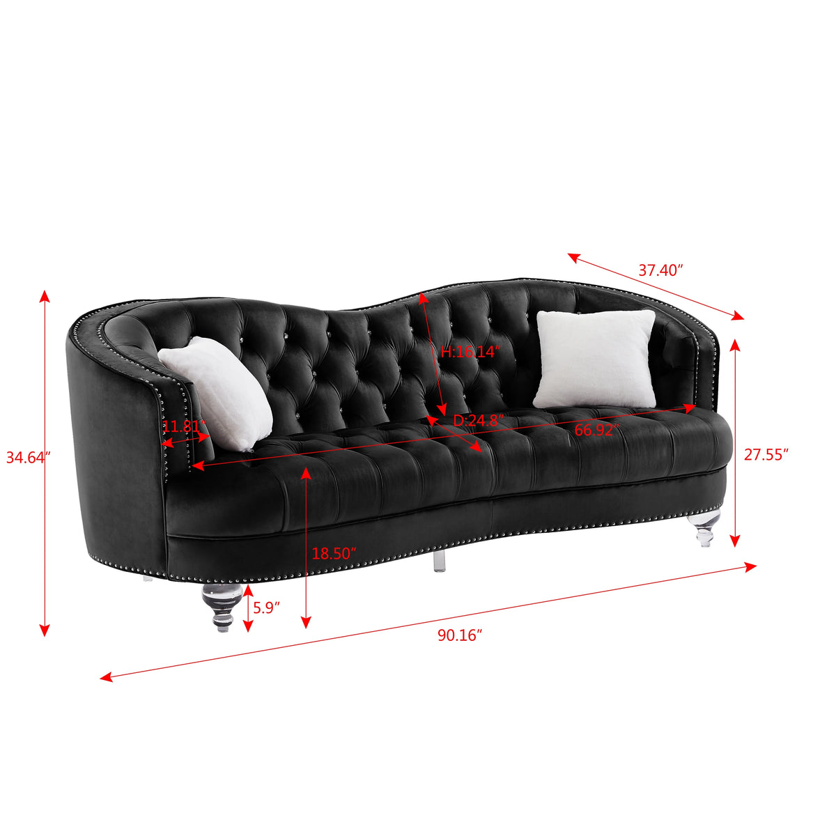 Black Tufted 3P Sofa Z64008