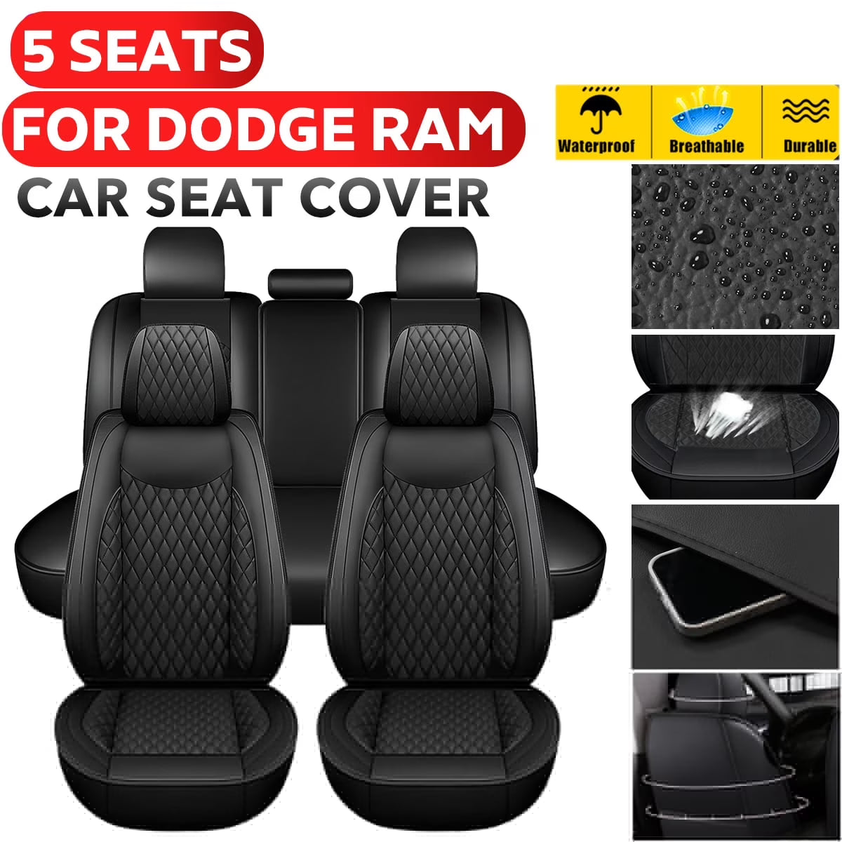 Black Waterproof Leather Full Set Car Seat Cover L550266