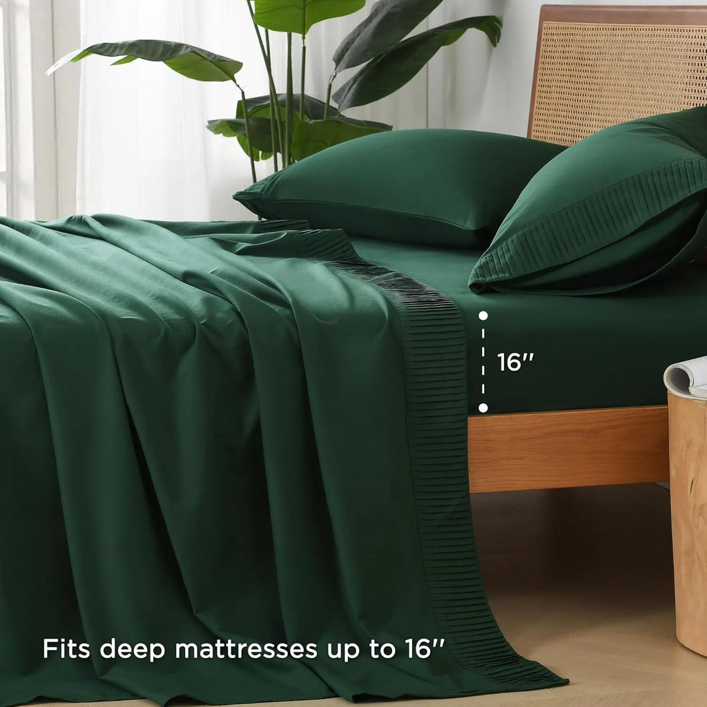 Emerald Green Microfiber Sheet Set California King 4 Pieces Deep Pocket B9270