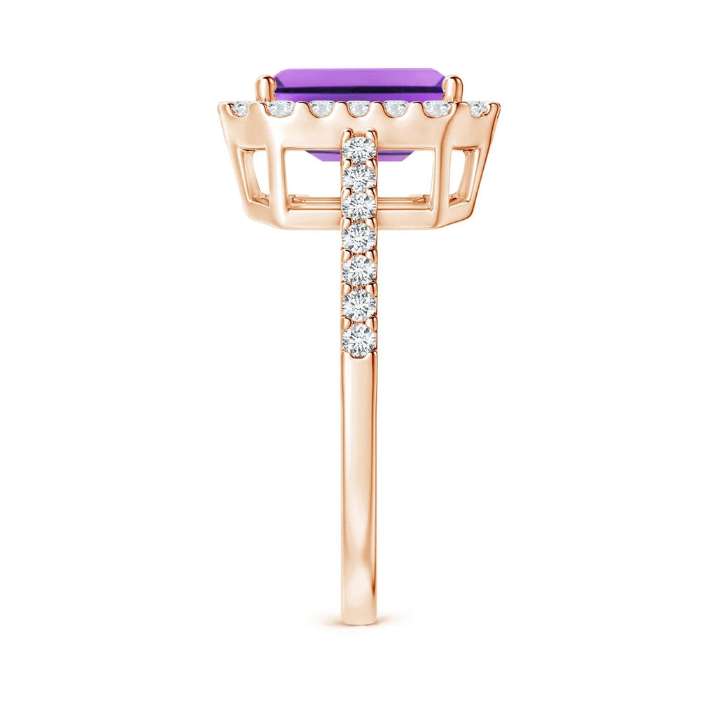 Natural 2.2 Ct. Amethyst with Diamond Halo Ring in 14K Rose Gold L1055