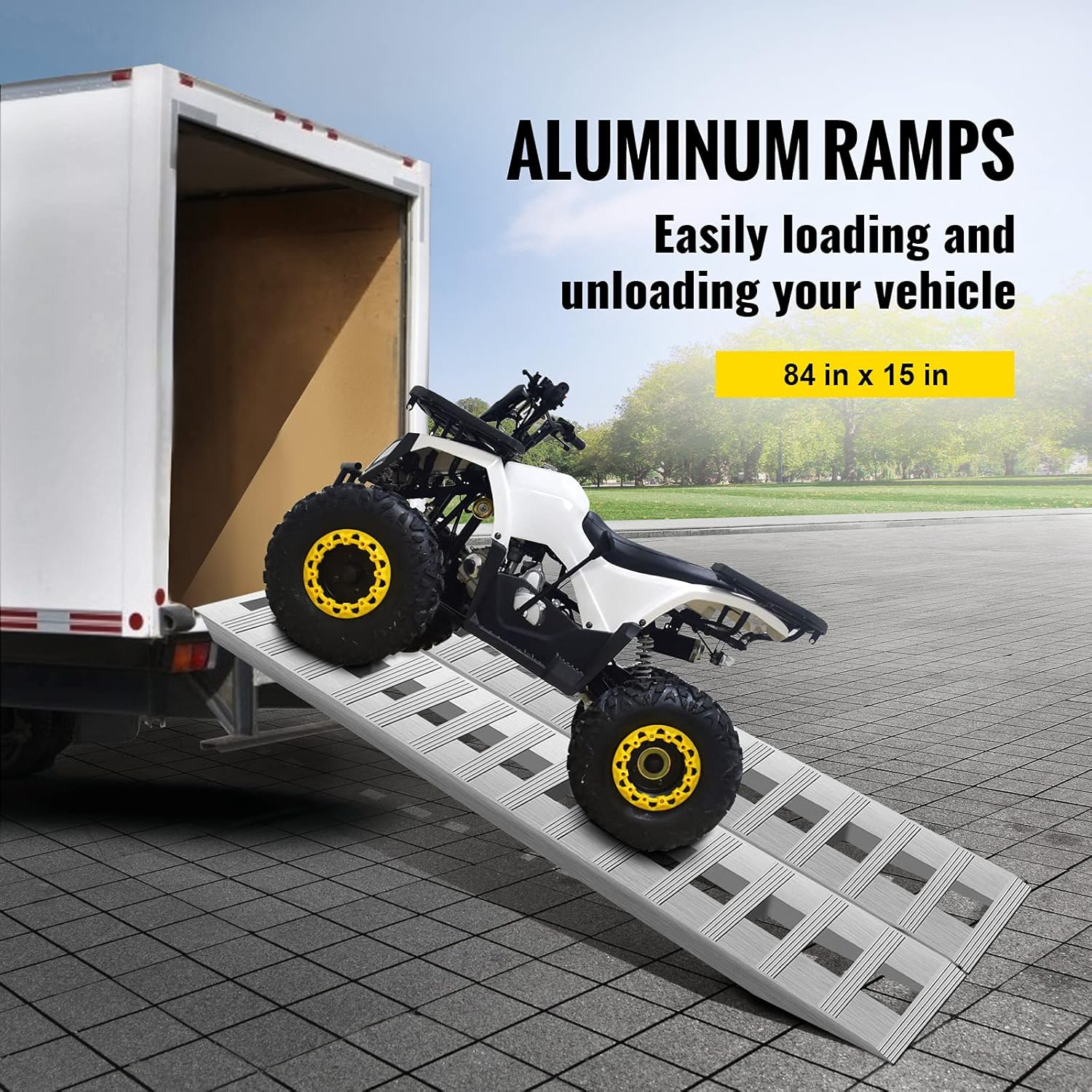 84'' X 15'' Aluminum Trailer Ramps 6000LBS Total Beavertail Hook End 1 Pair N4556