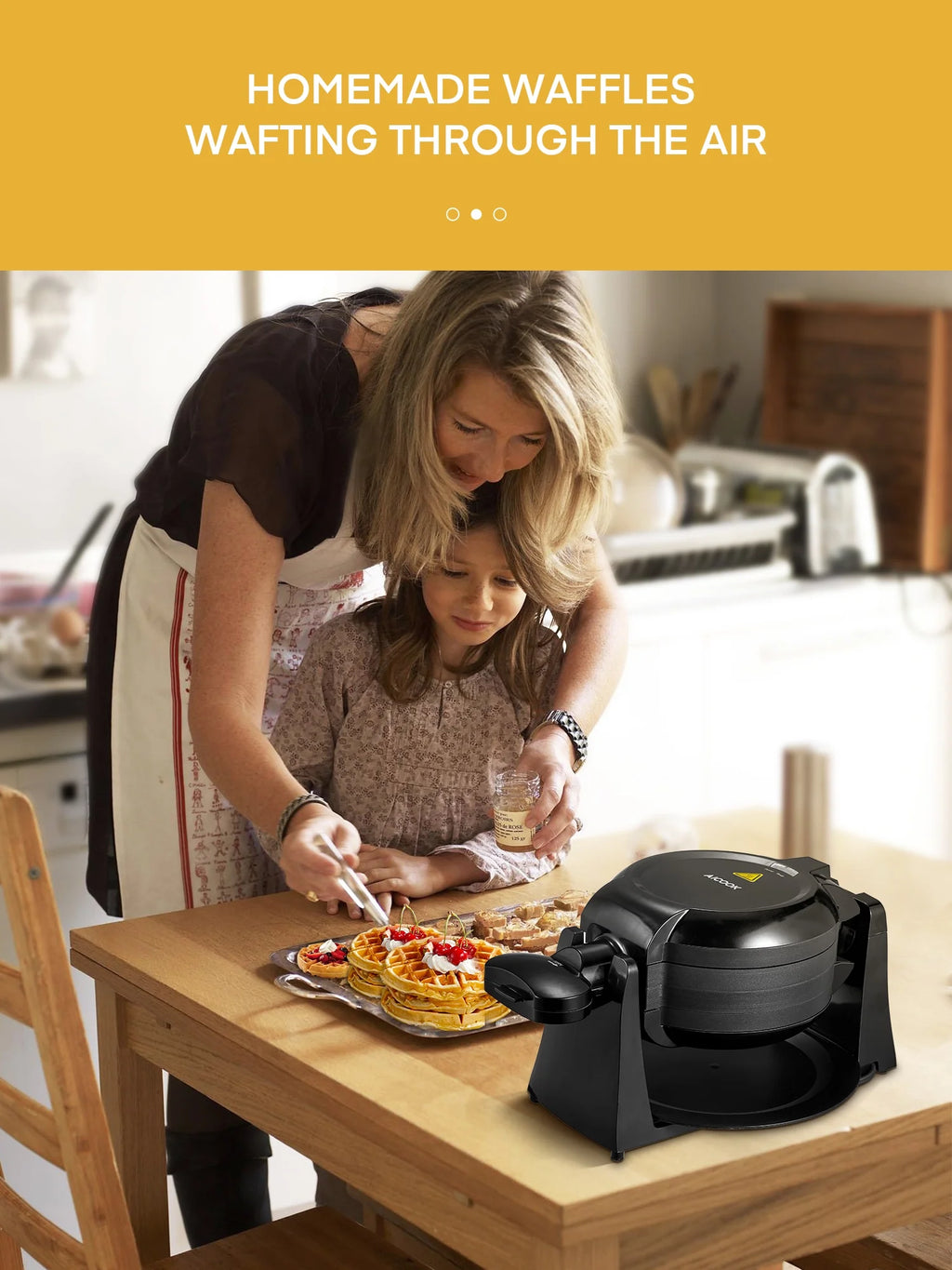 Double Belgian Waffle Maker 180° Flip 1400W Nonstick Black U40123