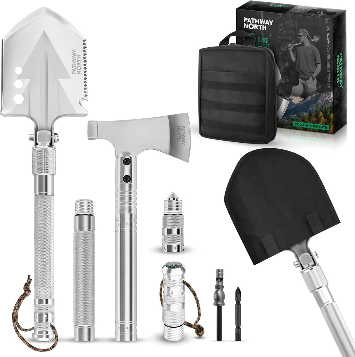 Survival Shovel and Camping Axe Stainless Steel Multi-Tool and Survival Hatchet E3175