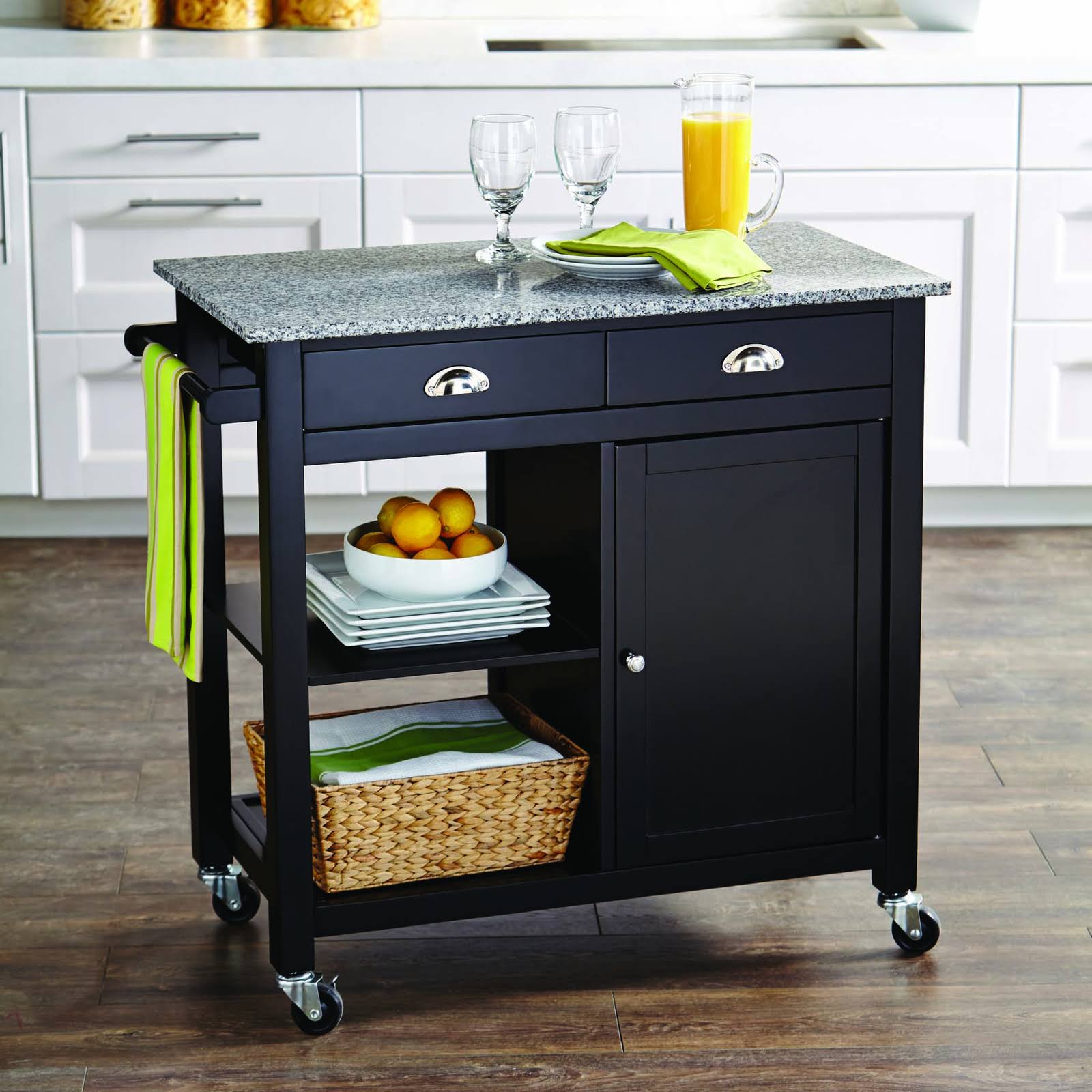 Black Granite Top Kitchen Cart B79823