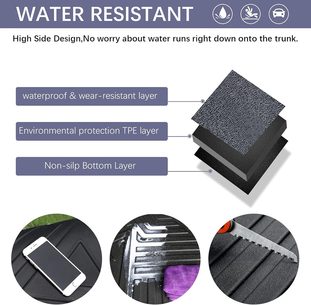 Black TPO All Weather Heavy Duty Waterproof Rear Cargo Tray Trunk Floor Mat Protector X65962