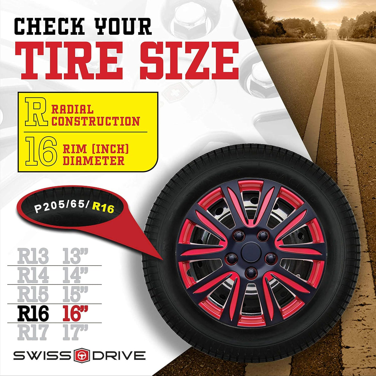 Red Black Set of 4 HubCap P765