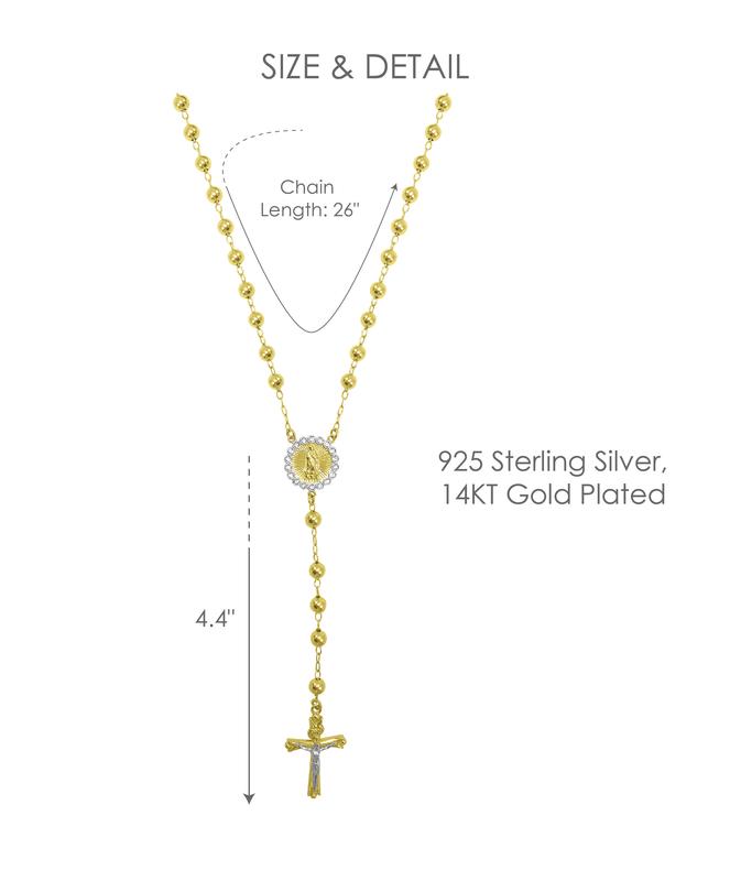 14K Gold Plated Sterling Silver Crystal Rosary Necklace 26" J62766