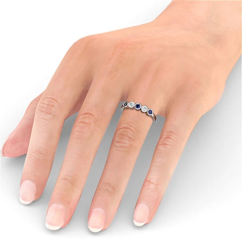 14K White Gold Eternity Band with Blue Sapphire and Diamond K559