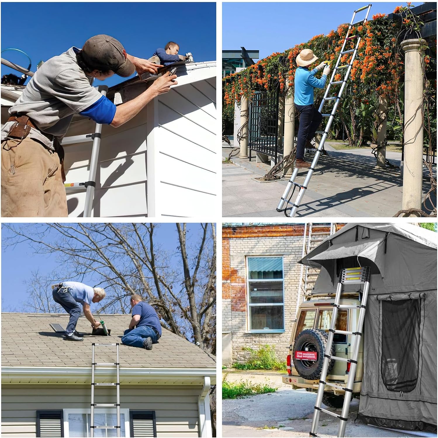 Telescoping Ladder, 12.5FT Aluminum Extension Ladder with Non-Slip Feet, 330lbs Capacity V63483