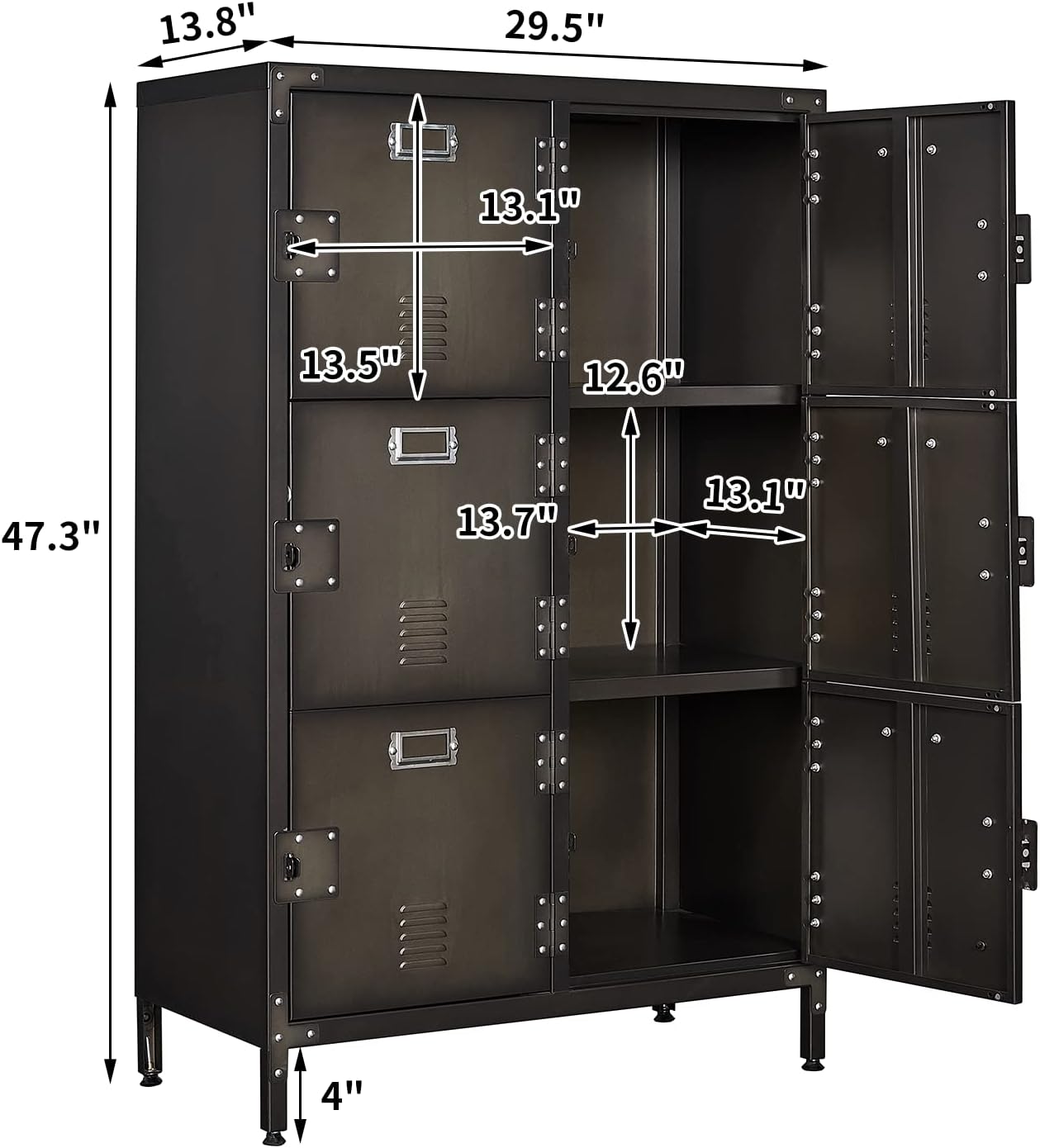 Metal Locker Storage Cabinet with Shelves and 6 Lockable Doors Q2989