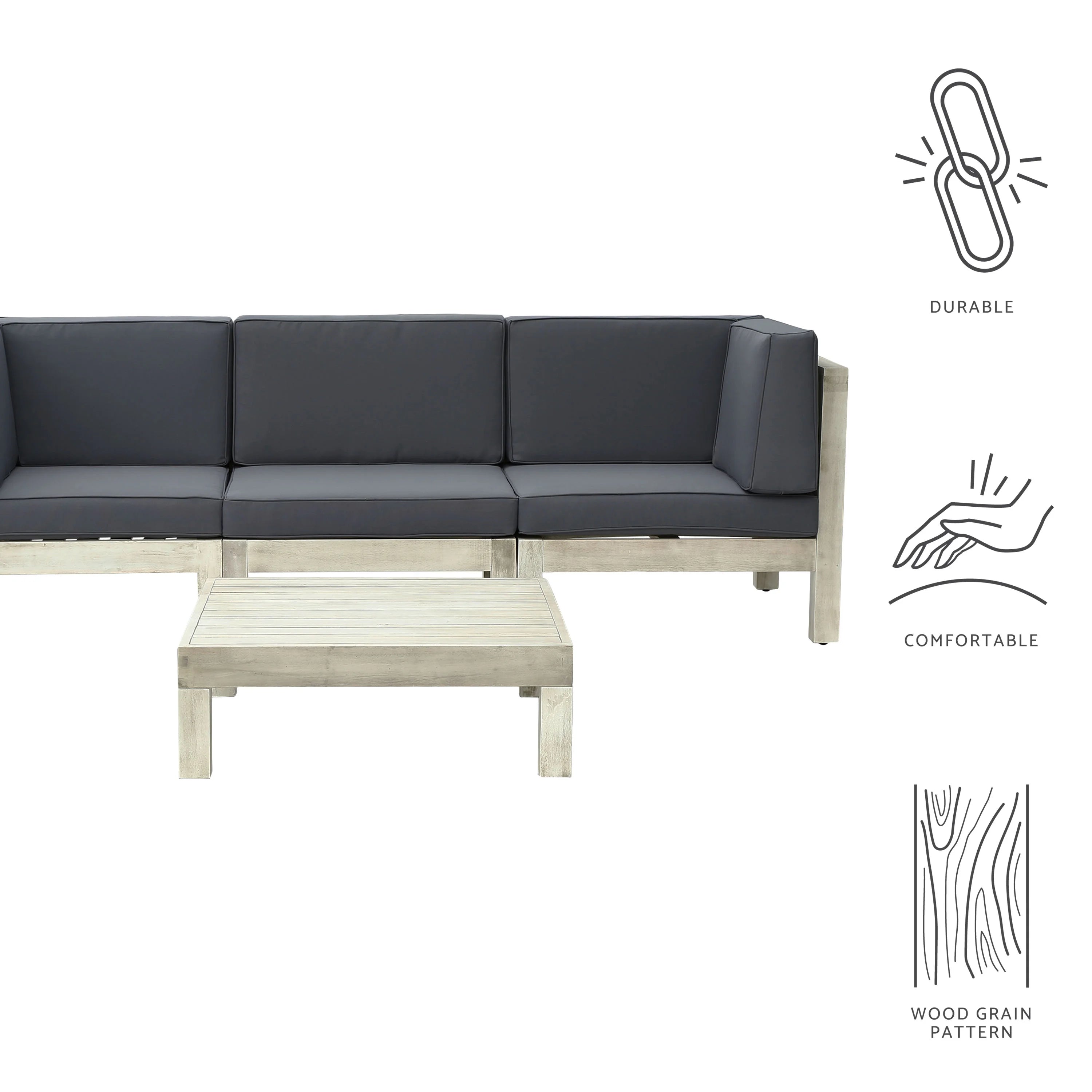 Gray Acacia Wood Sofa and Table Set with Cushions I72046