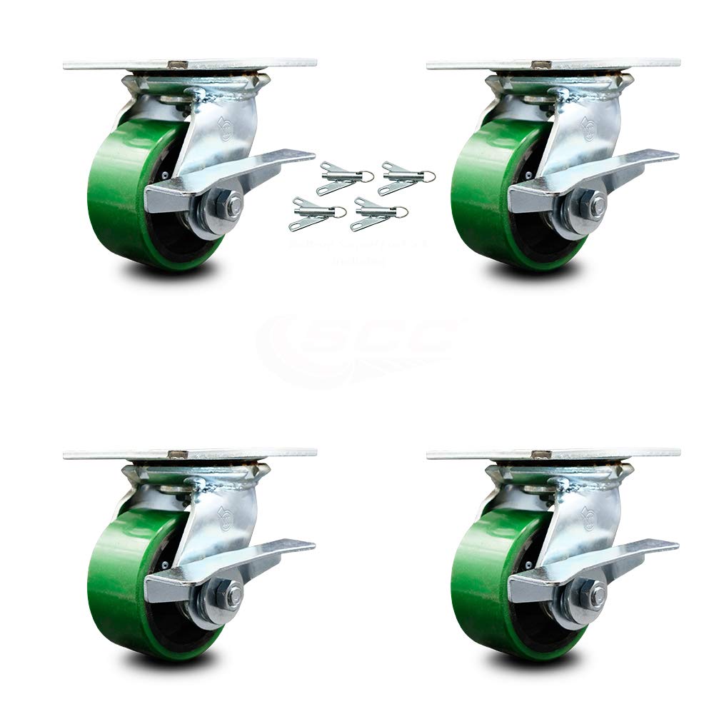 Set of 4 Polyurethane Swivel Casters with Green Wheels B40179