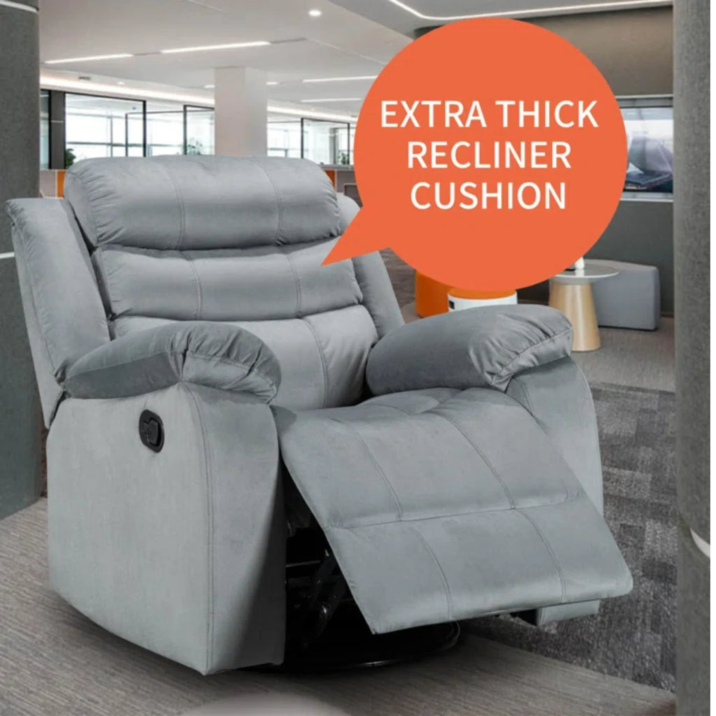 Gray Velvet Swivel Rocking Recliner Chair S54225