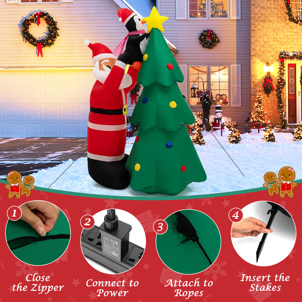 6FT Christmas Inflatable Tree Santa Claus & Penguin Decor with LED Lights E946758