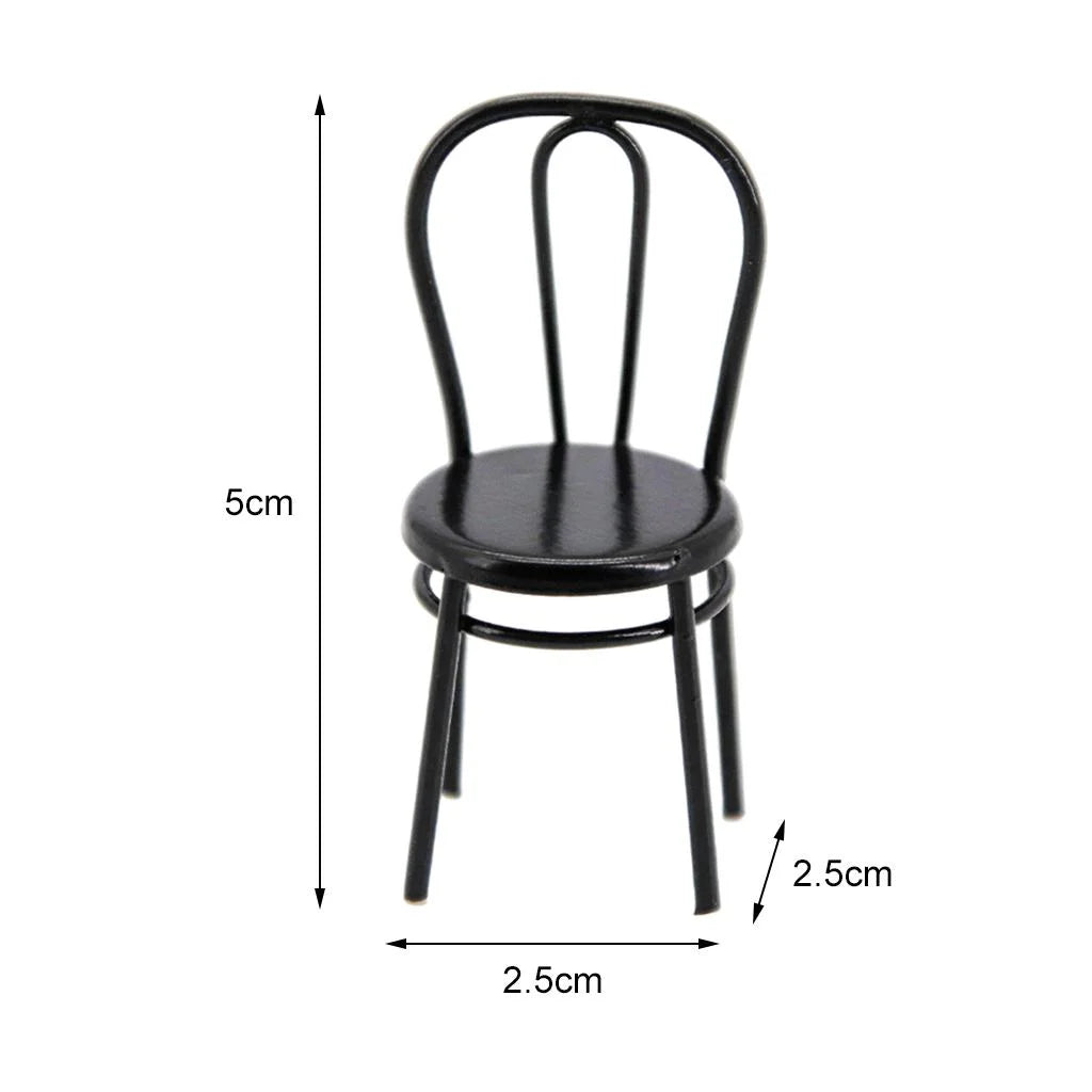 Black Metal Dollhouse Miniature Dining Furniture Seat X25880