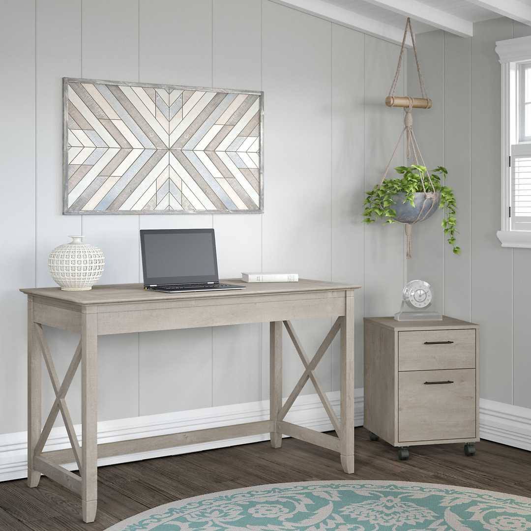 48w Writing Desk with 2 Drawer Mobile File Cabinet in Bing Cherry D911234