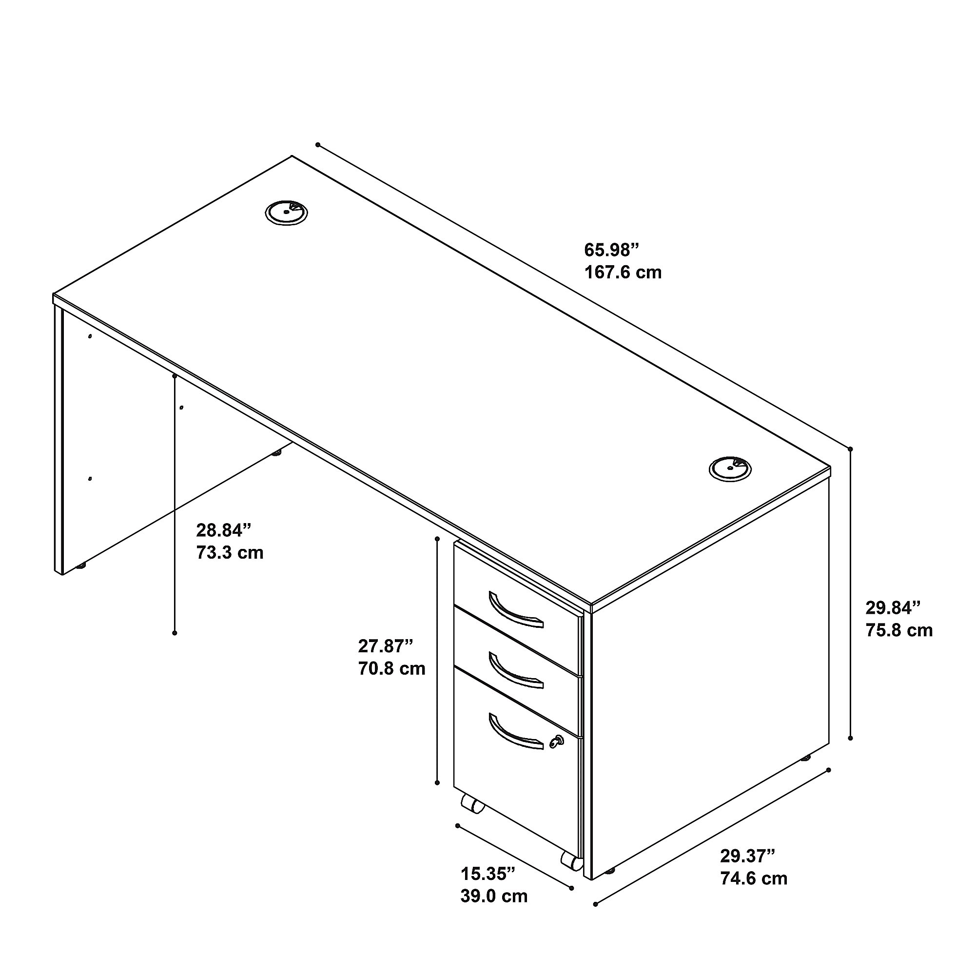 Mocha Cherry Office Desk with Mobile File Cabinet D86577