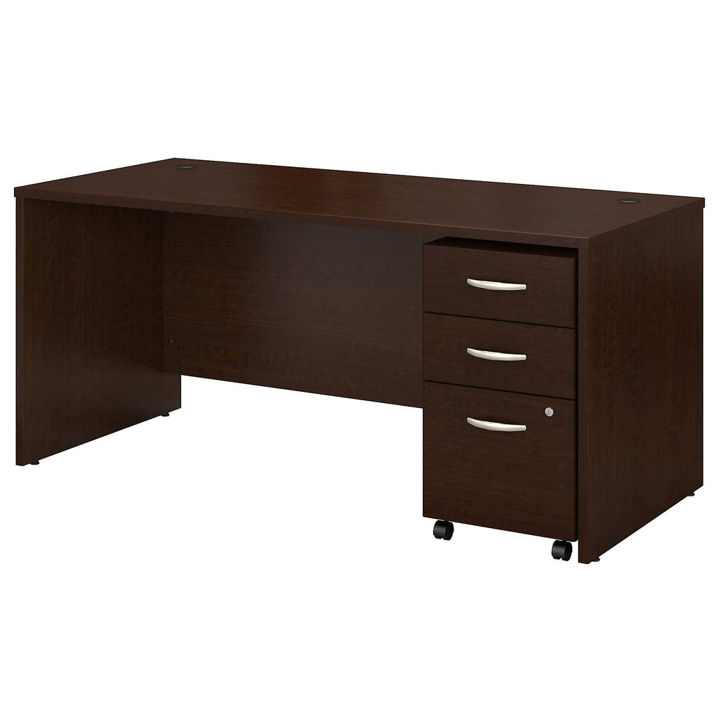 Mocha Cherry Office Desk with Mobile File Cabinet D86577