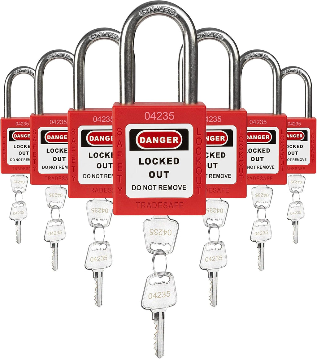 Green Keyed Alike Safety Padlocks, 10 Pack, 2 Keys Per Lock O890