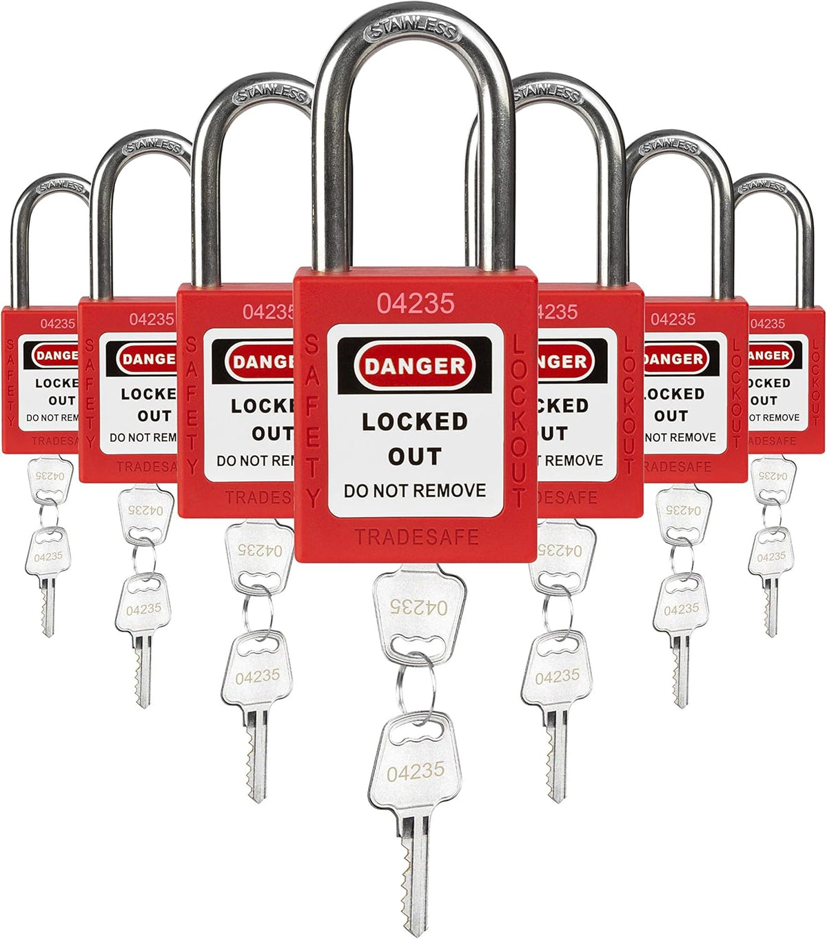 Green Keyed Alike Safety Padlocks, 10 Pack, 2 Keys Per Lock O890