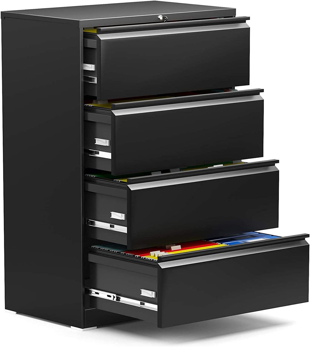Black Mobile Filing Cabinet 3 Drawer with Lock Metal Wheels B107520