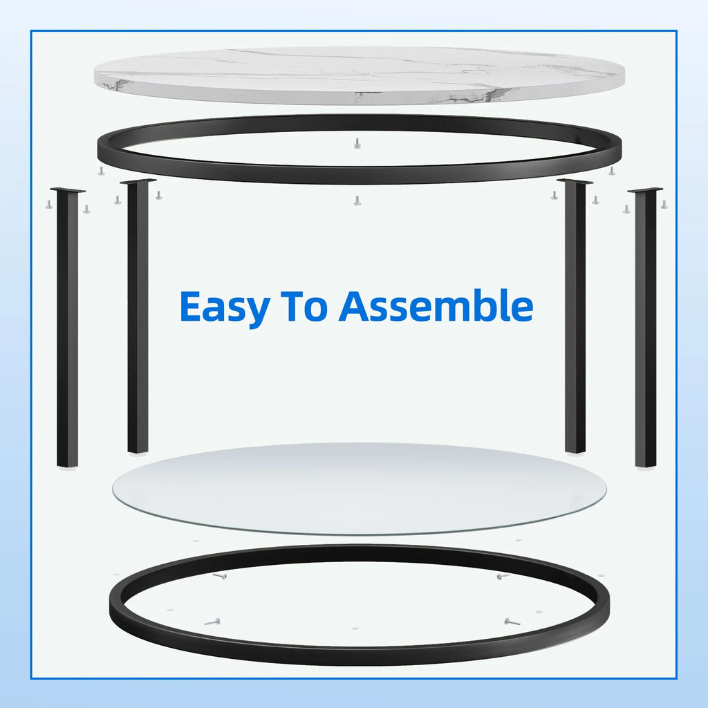 2-Tier Round Coffee Table with Glass Shelf P681607