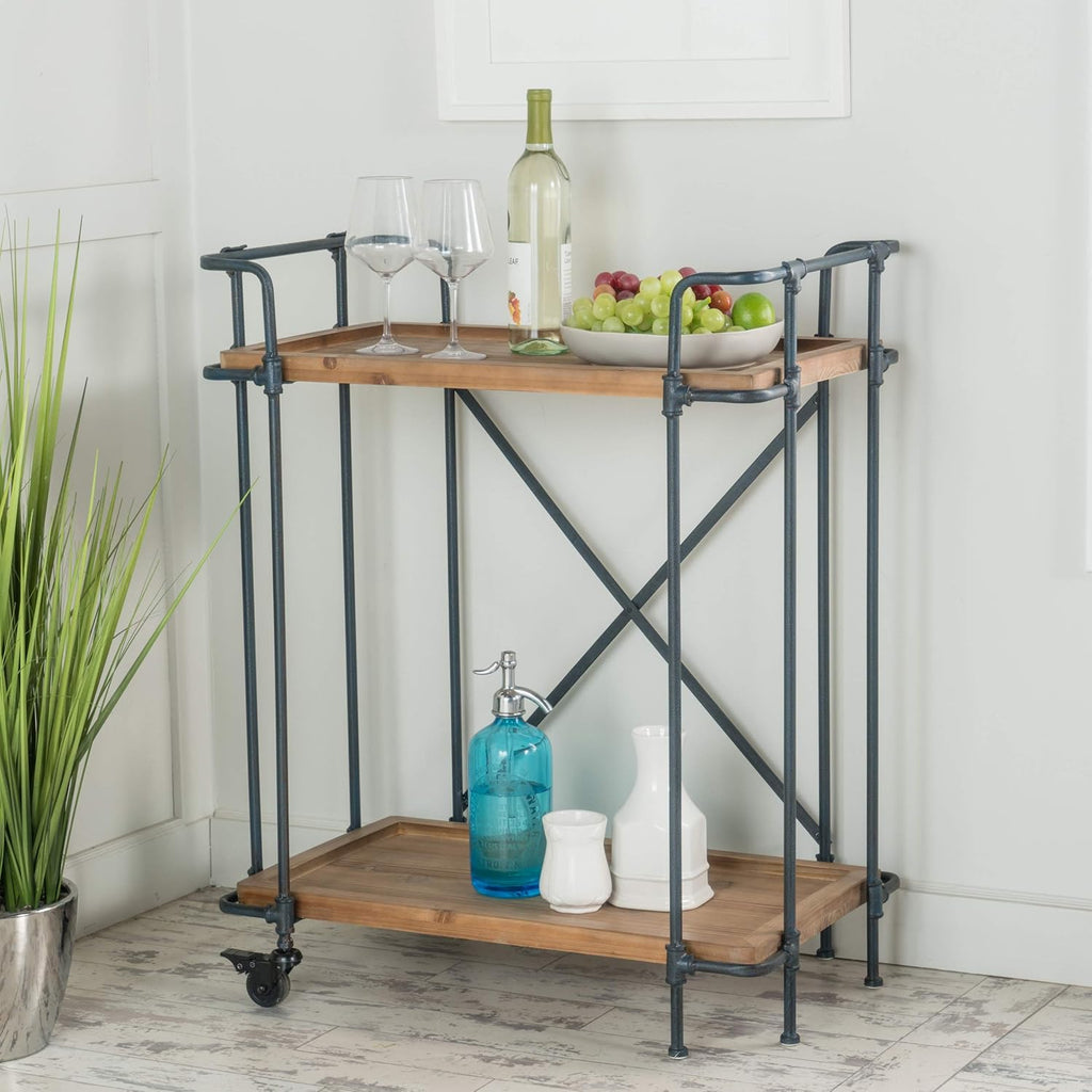 Antique Finish Firwood and Iron Coffee Cart L255
